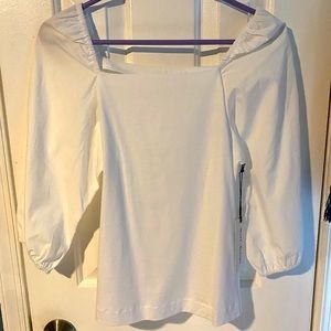 White + Warren Square Neck Poplin Sleeve Top